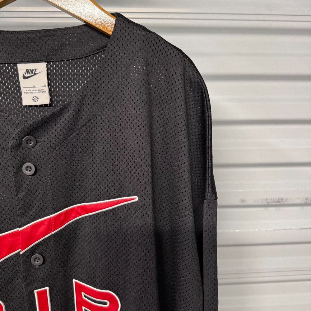 Nike Air Button Up Baseball Jersey Black Red Swoosh FN2148-010 Men's Large NWT - Picture 3 of 15